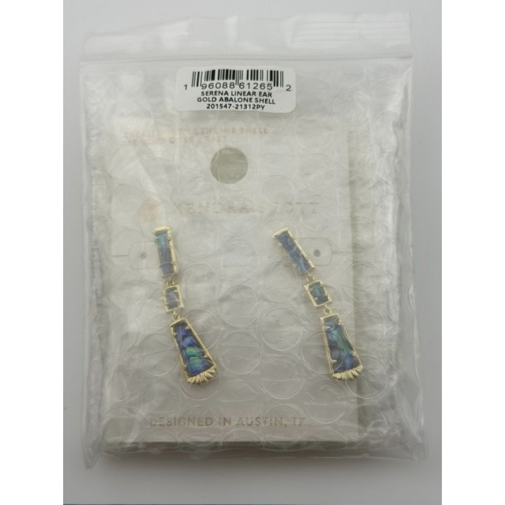 Kendra Scott Serena Linear Dangle Earrings Abalone Shell Gold Tone - Picture 10 of 11